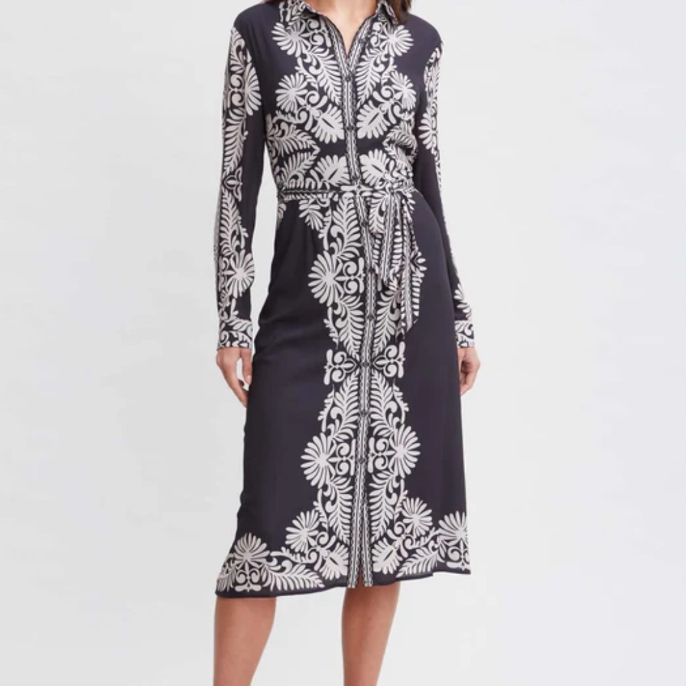 Elie Tahari Black and Cream Patterned Dress